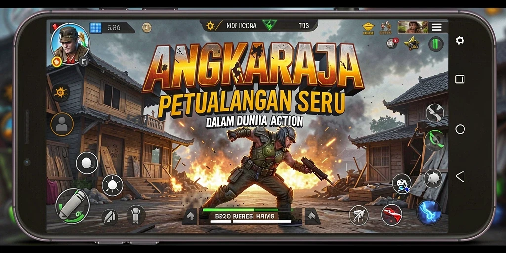 Tampilan gameplay ANGKARAJA yang penuh aksi dan pertempuran seru.
