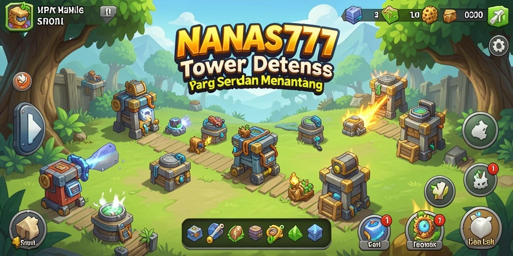 Tangkapan layar gameplay NANAS777 yang menunjukkan strategi Tower Defense yang mendebarkan.