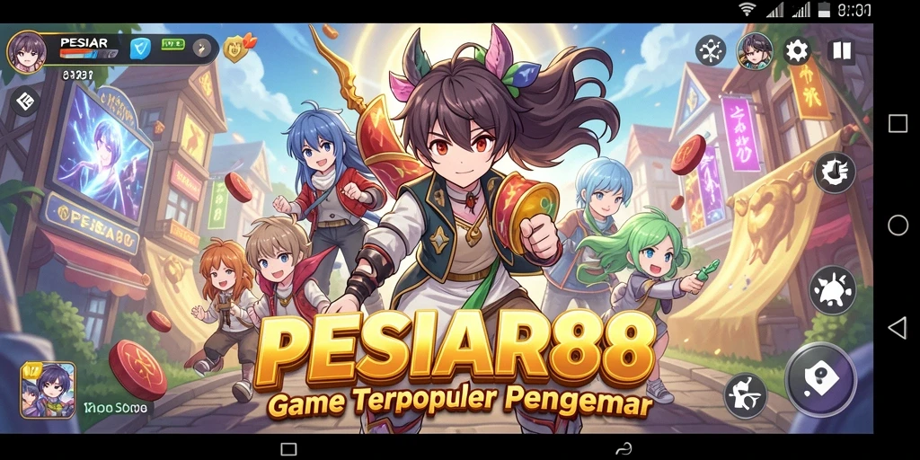 Tangkapan layar utama PESIAR88 menampilkan karakter anime dalam pertempuran epik.