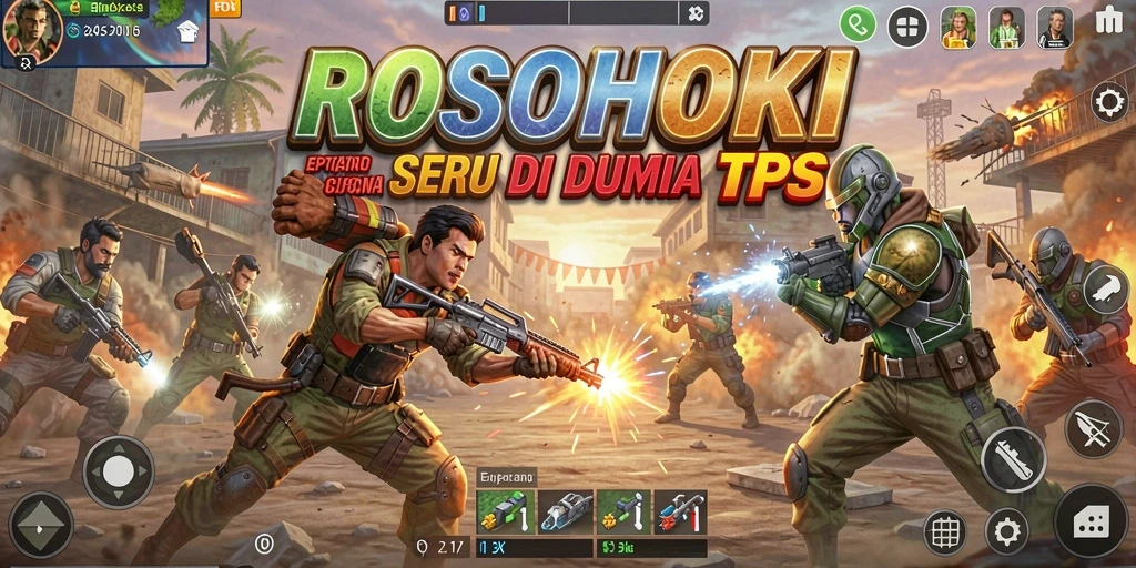 Screenshot dari gameplay seru ROSOHOKI dengan aksi tembakan yang mendebarkan.