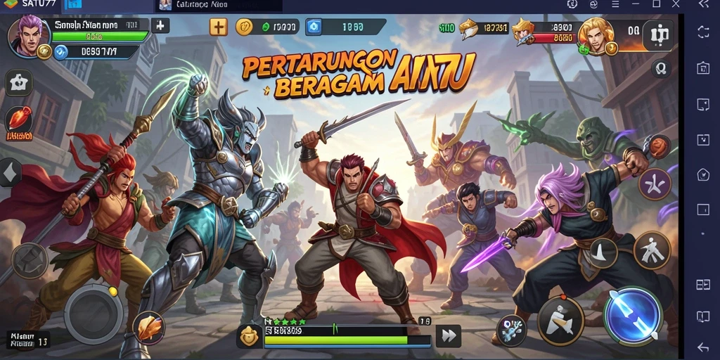 Screenshot SATU77 menampilkan pertarungan seru antara karakter-karakter epik.