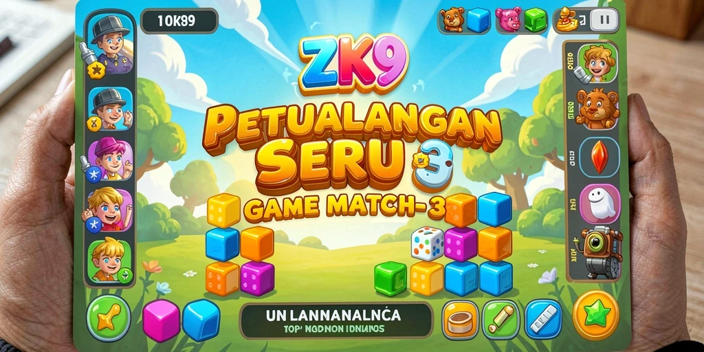 Screenshot gameplay ZK9 dengan aksi mencocokkan permata.